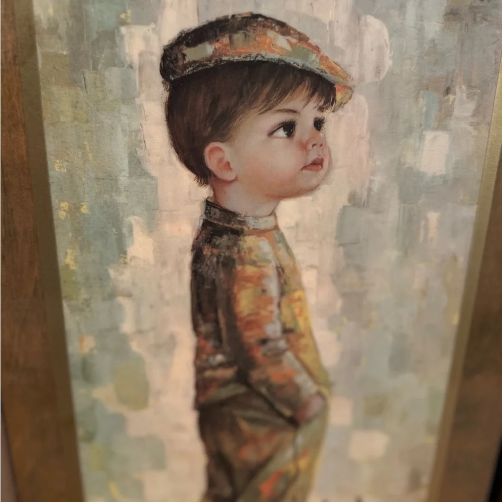 Mid Century Medeiros Girl with Cat and Boy with Dog Big Eye Wall Art - Picture 6 of 13